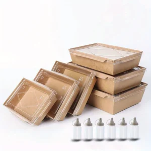 30pcs Kraft Lunch Box Set – Boxes, Lids & Sauce Bottles