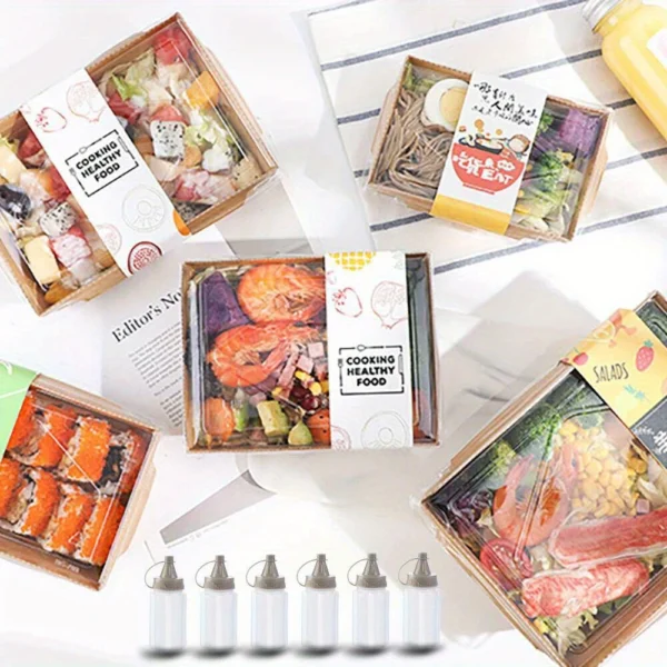 30pcs Kraft Lunch Box Set – Boxes, Lids & Sauce Bottles
