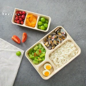 4-Compartment Paper Tray - Disposable Divided Lunch Box with Fresh Fruit