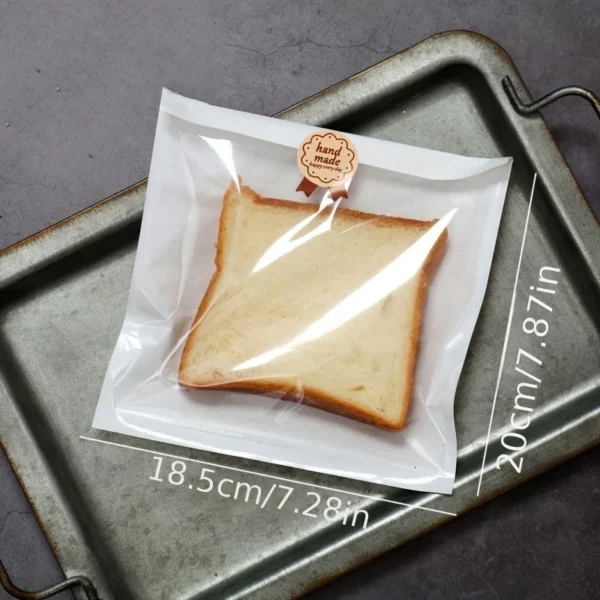 100pcs Clear Plastic Half-Wrap Bread Bags with Kraft Paper Stickers (18.3X20CM)