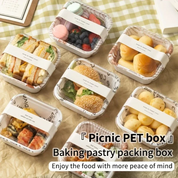 50pcs PET Food-Grade Multipurpose Takeout Containers with Transparent Lids